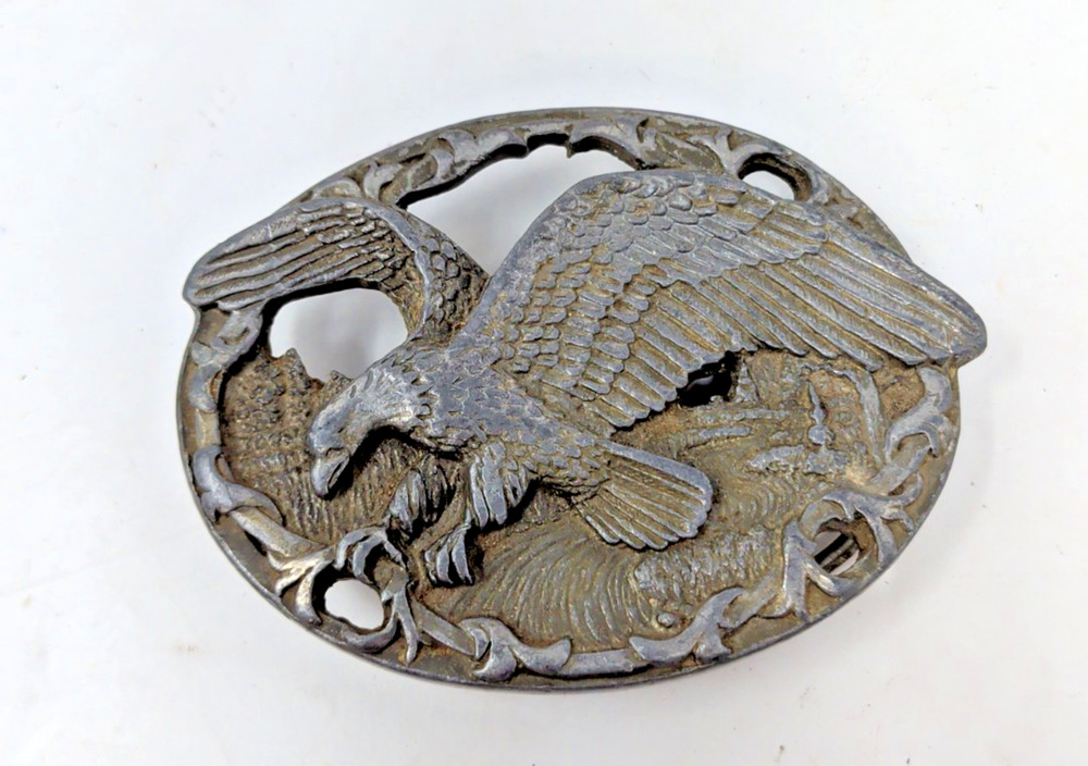 Vintage 1990 C+J Patriotic American Bald Eagle Western Belt Buckle fast ship